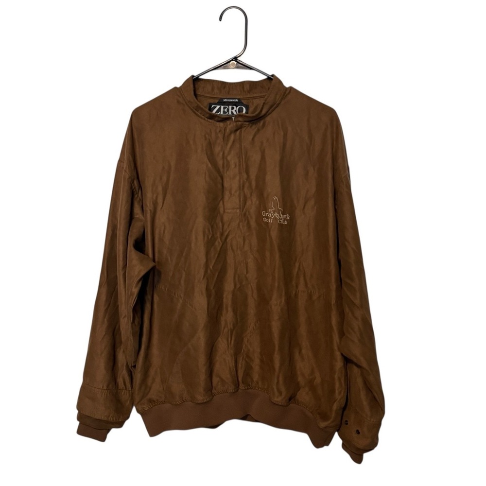 Zero Restriction Jacket Mens Large Brown Microsuede Pullover 1/4 Snap Golf Coat